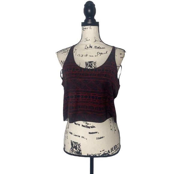 Brandy Melville Maroon & Black Geometric Flowy Crop Top One Size Boho Cami - Picture 2 of 5